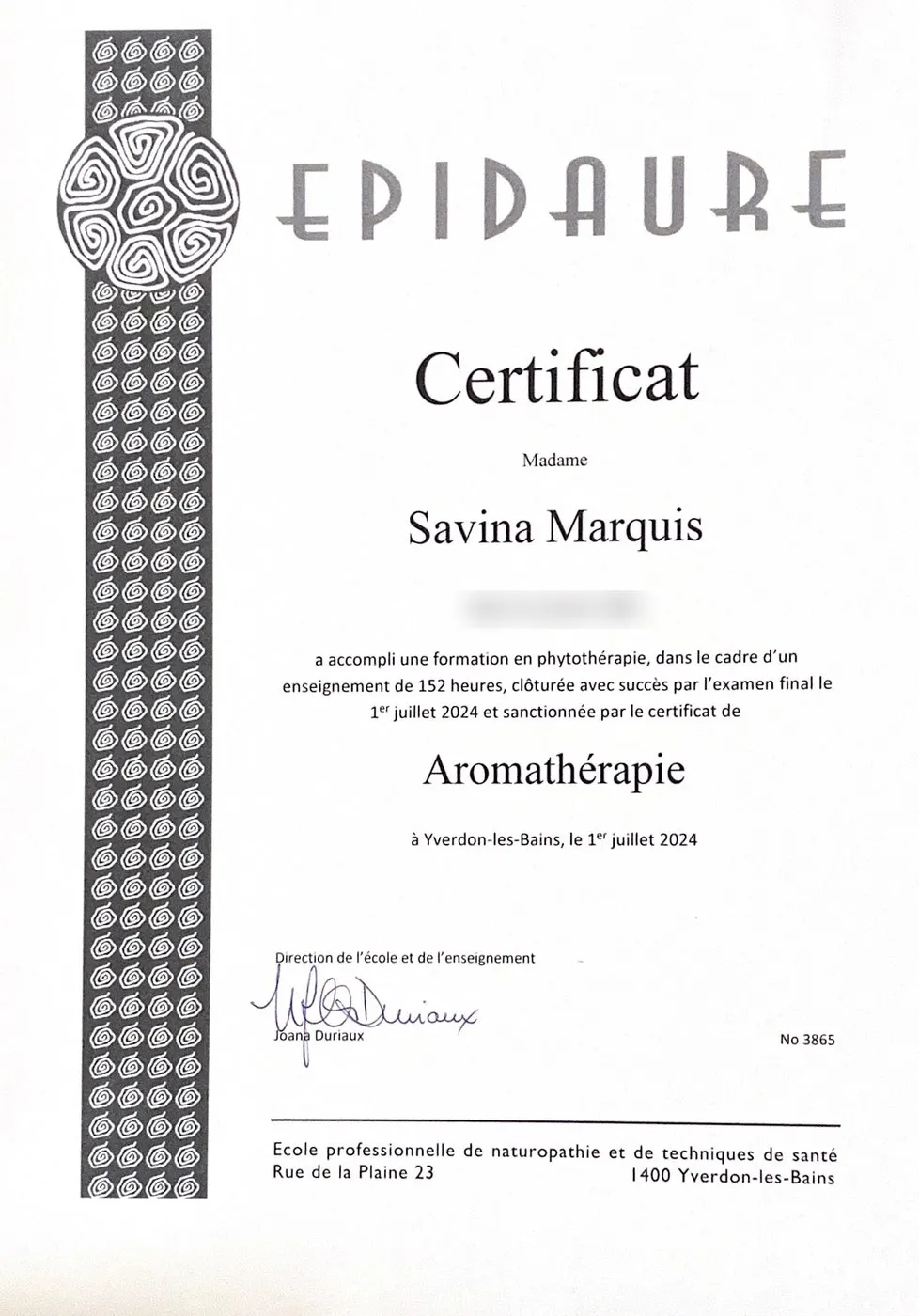 Aromathérapie · Epidaure, Yverdon-les-Bains · Savina Marquis