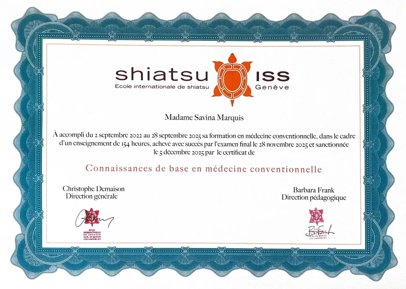 Connaissances de base en médecine conventionnelle · Shiatsu ISS, Genève · Savina Marquis